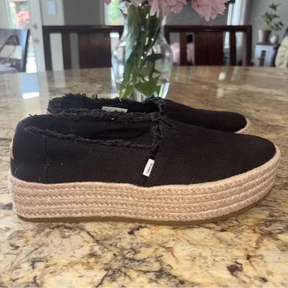 Toms Black Espadrille Platform Slip-Ons - Picture 2 of 10